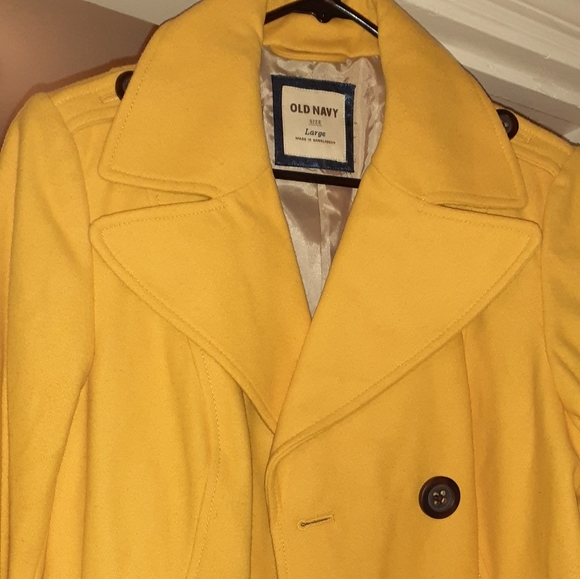 Size L new w/o tag woman yellow pea coat. - Picture 2 of 3
